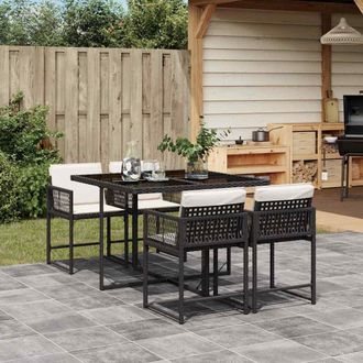 vidaXL Set De Muebles Jard&iacute;n 5 Pzas Con Cojines Rat&aacute;n Sint&eacute;tico Negro Vidaxl