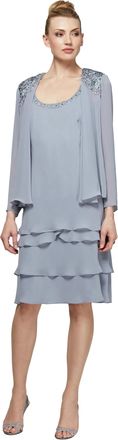 S.L. Fashions Womens Embellished Tiered Jacket Dress (Petite and Regular) Special Occasion, Concrete, 18