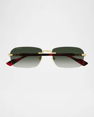 Gucci Men & apos;s GG1221SM Rimless Metal Rectangle Sunglasses