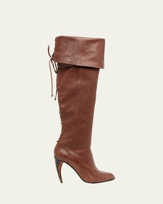 Alexander McQueen 105mm Horn Leather Knee-High Boots