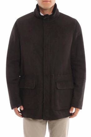 Moorer Shearling Stand Collar Field Jacket In Brown