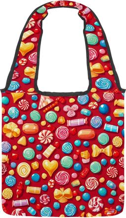 Generic Red Candy Pattern Reversible Canvas Shoulder Tote - Double-Sided Print, 12oz Cotton, 27cm Drop, Fold-Flat Bag for Travel, Shopping, Street Outings