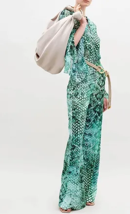 Silvia Tcherassi Andie Silk Stretch Wide Leg Pants In Emerald Print