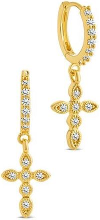 Sterling Forever Cross Drop Hoop Earrings in Gold at Nordstrom Rack