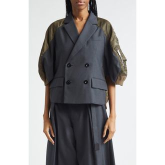 sacai Suiting x Nylon Twill Jacket in Gray/Dark Khaki at Nordstrom, Size 1