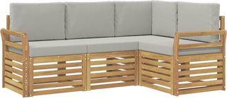 vidaXL Set Di Divani Da Esterno 4 Pz Bianco E Grigio Chiaro Poliestere Vidaxl