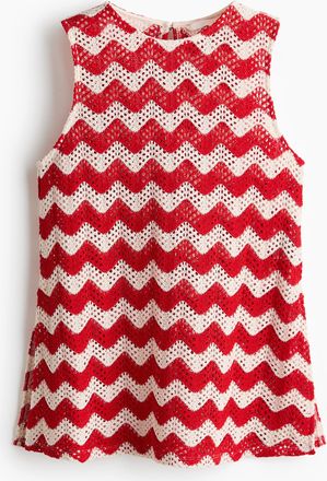 H&M Jerseytop mit Jacquardmuster im H&auml;kellook - Weiss/Rot Gestreift