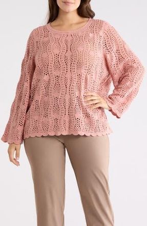 Adrianna Papell Long Sleeve Pointelle Sweater in Mellow Rose at Nordstrom Rack, Size 1X