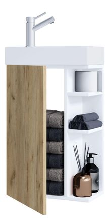 ebuy24 Ebuy24 - Set Vcm De 2 Piezas Lavadero Para Invitados Wc Ba&ntilde;o Para Invitados Lavabo Muebles De Ba&ntilde;o Set De Ba&ntilde;o - Lumia (blanco / Roble De Miel)