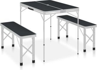 vidaXL Vidaxl - Mesa De Camping Plegable Con 2 Bancos Aluminio Gris