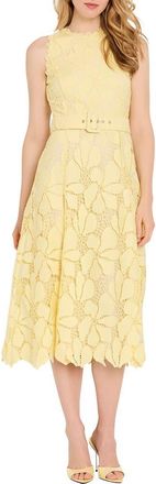 Tahari by ASL Sleeveless Belted Fit & Flare Dress in Buttercup at Nordstrom, Size 14