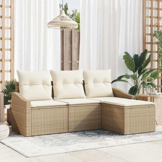 vidaXL Vidaxl - Conjunto De Sof&aacute; De Jard&iacute;n Con Coj&iacute;n 4 Pcs Beige, Crema