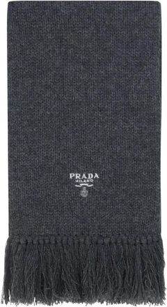 Prada Cashmere Logo Sjaal - Heren - Wintersjaals - Grijs - ONE Size - Kasjmier - Accessoires