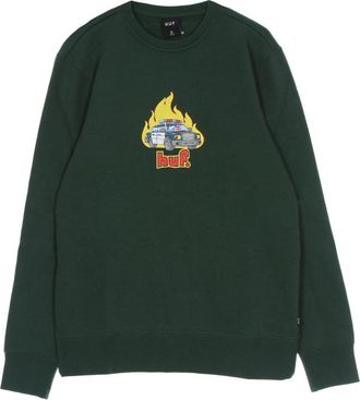 HUF Donkergroene Crewneck Sweatshirt Lange Mouwen - Heren - Sweatshirts - Groen - XL - Katoen - Hoodies & sweatvesten
