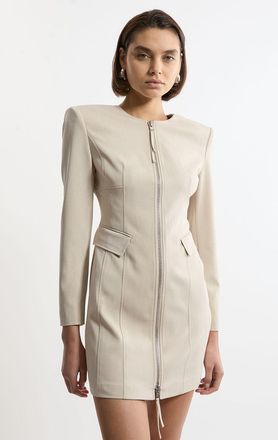 Karen Millen Womens Tailored Viscose Zip Through Multi Stitch Mini Dress - Beige - Size 10 UK