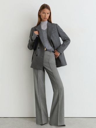 Reiss Grey Petite Woven Pintuck-detail Flared Trousers, 10