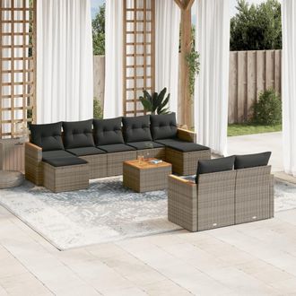 vidaXL Vidaxl - Set De Sof&aacute;s De Jard&iacute;n 10 Pzas Con Cojines Rat&aacute;n Sint&eacute;tico Gris