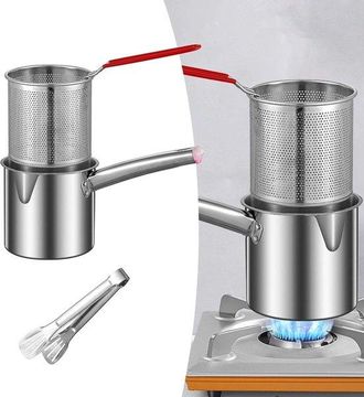 No Brand Mini Freidora De Acero Inoxidable De 1,2 L Con Pinza De Cocina, Freidora Compacta De Encimera Que Ahorra Aceite Para Cocinar En Casa (sin Tapa)