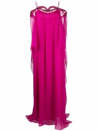 Alberta Ferretti draped-sleeves silk gown - women - Acetate/Silk/Elastane/Silk - 38 - Pink