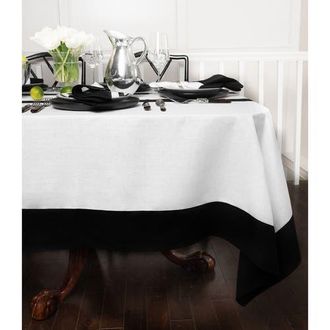 Solino Home Linen Tablecloth for Dining Table, Holiday and Everyday Dining Table Decor - Contempo in Black And White at Nordstrom, Size X-Small