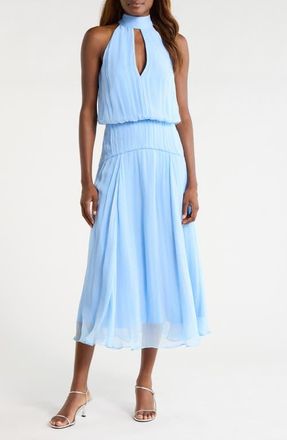 Staud Camryn Keyhole Crinkle Crepe Midi Dress in Clear Blue at Nordstrom, Size 16
