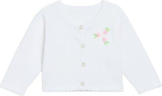 Pippa & Julie Rosebud Embroidered Cotton Cardigan in White at Nordstrom, Size 3-6M