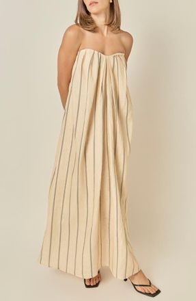 English Factory Strapless Pintuck Striped Maxi Dress in Beige/black at Nordstrom, Size X-Large