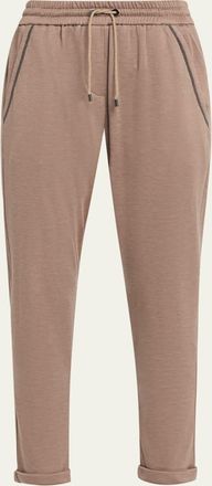 Brunello Cucinelli Monili-Trim Slim-Leg Ankle Drawstring Sport Pants