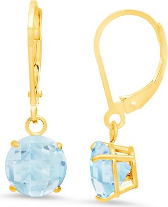 MAX + STONE 10K Yellow Gold Round Checkerboard Cut Gemstone Leverback Earrings (8mm)