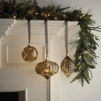 Ballard Designs Starry Micro LED Glass Ornaments with Ribbon - Onion - Ballard Designs