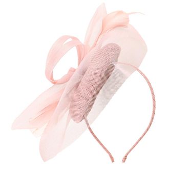 Frcolor Floral Bloom Headband Gauze Fascinator for Women Wedding Tea Party Banquet Bride Hair Accessories Nude Pink