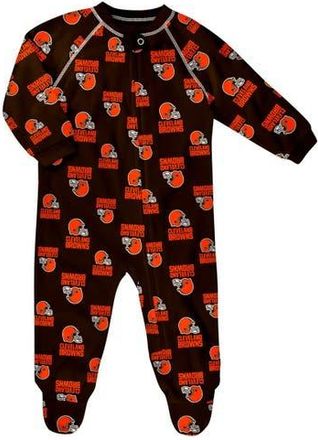 Outerstuff Newborn & Infant Brown Cleveland Browns Allover Print Raglan Full-Zip Sleeper at Nordstrom, Size 3-6M
