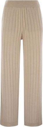 Brunello Cucinelli Wijde broek - Dames - Wijde Broeken - Beige - M - Kasjmier - Broeken
