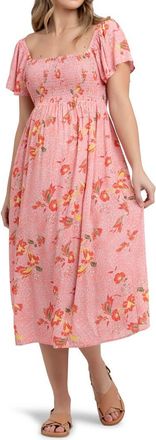 Ripe Libby Floral Print Smocked Maternity Dress in Pink at Nordstrom, Size Large