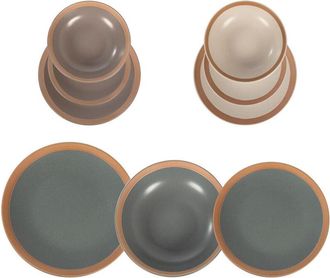 Trade Shop Trade Shop - Sistema De Vajilla De Gres 18 Pcs De La Elegante Mesa De Dise&ntilde;o Cl&aacute;sico Con Borde