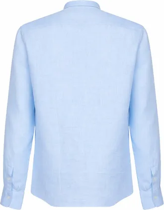 Tagliatore Mens Polo-Style Linen Shirt Light Blue