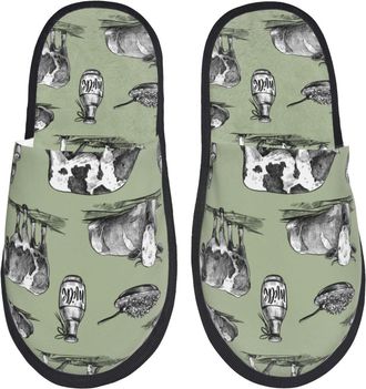 Generic Fleece Slippers Farm Cows Sketch Cool Reusable Fuzzy Slippers Cozy House Shoes For Indoor Travel Spa M