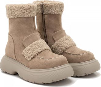 Desa Womens Faux Leather Boots - Textile Lining, Synthetic Sole, Block Heel | Beige - 36