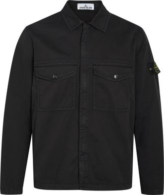 Stone Island Logo-appliqu&eacute;d Stretch-cotton Overshirt - Black - XL