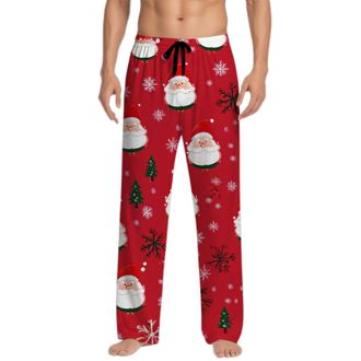 Generic Mens Christmas Print Pyjama Bottoms with Drawstring Loungepants with Pockets Mens Funny Pants Comfy Soft Nightwear LoungewearGifts for Men UK for Fami