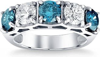 Pompeii3 3 1/4Ct TW Five Stone Blue Diamond Wedding Ring 10k White Gold Lab Grown Band