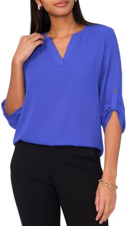 Chaus Split Neck Blouse in Blue Allure at Nordstrom, Size X-Small