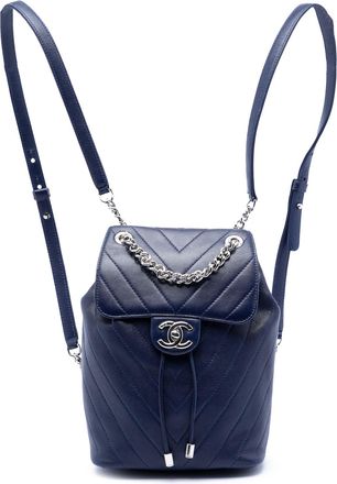 Chanel Pre-owned Womens Mini Chevron Lambskin Urban Spirit Backpack - Dark Blue Leather - One Size