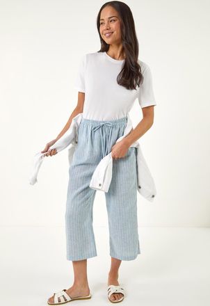 Roman Stripe Cropped Wide Leg Trouser
