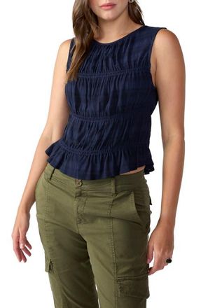 Sanctuary Shirred Sleeveless Top in Navy Refle at Nordstrom, Size X-Small