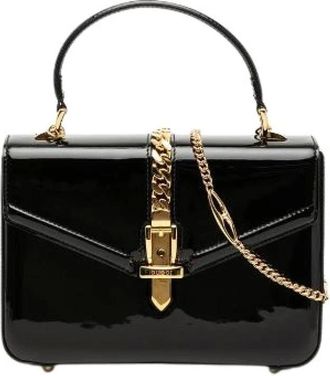 Gucci Pre-owned Handbags, female, Black, Size: ONE SIZE Pre-owned Sylvie 1969 Patent Leather 2way Bag