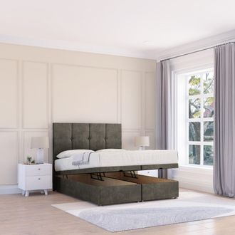 Sloomy Jasmine Dumfries Fabric Ottoman Bed End Opening With Sprung Memory Mattress & 26 Inch strut Headboard in Dark Grey | Size: Small Single