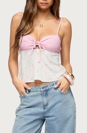 Edikted Tilly Mixed Print Top in Pink-And-White at Nordstrom, Size X-Large