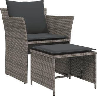 vidaXL Sill&oacute;n De Jard&iacute;n Con Reposapi&eacute;s Rat&aacute;n Sint&eacute;tico Gris Vidaxl