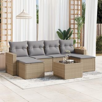 vidaXL Vidaxl - Set Sof&aacute;s De Jard&iacute;n 7 Piezas Y Cojines Rat&aacute;n Sint&eacute;tico Beige